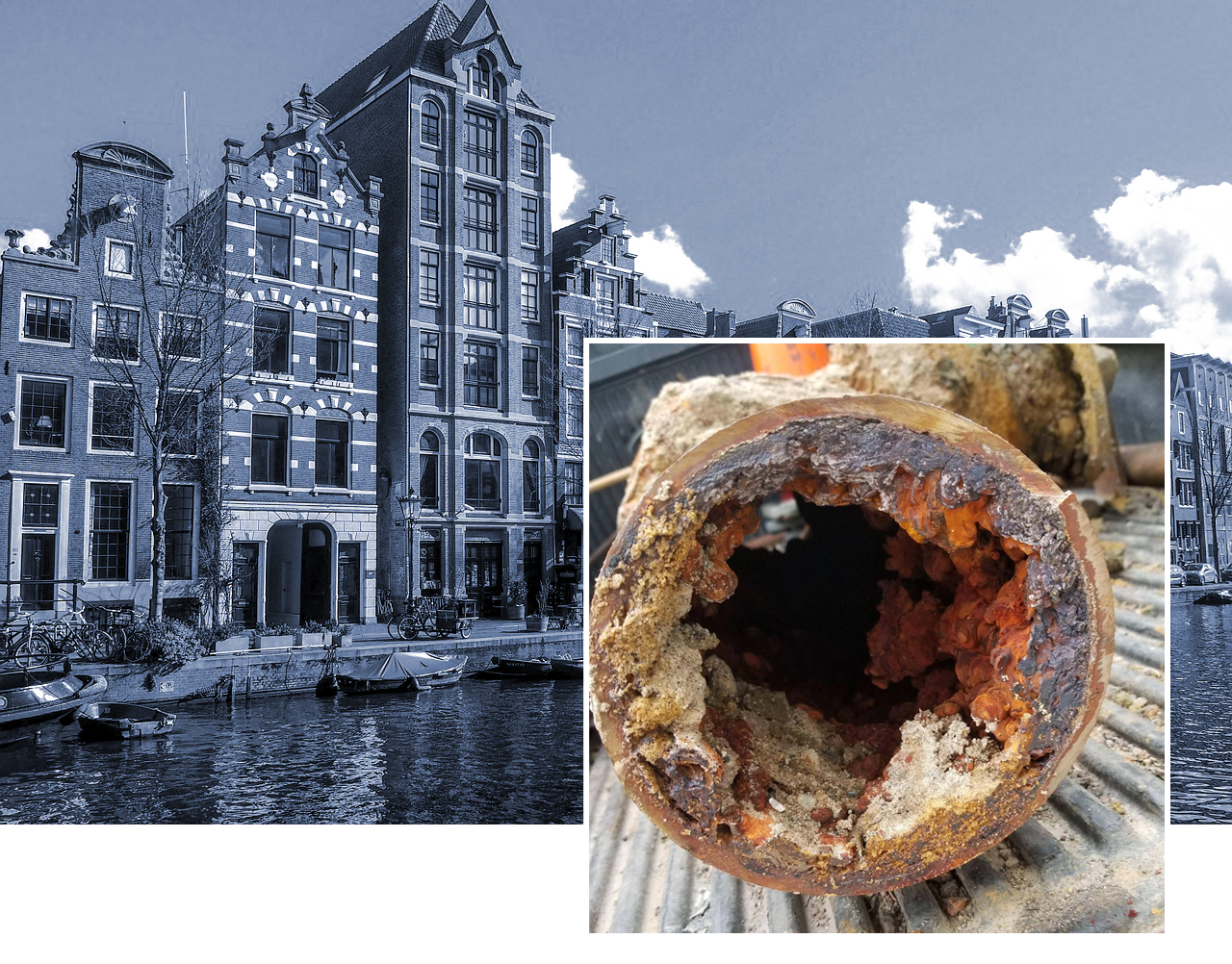 afvoer_historisch_gebouwen Roestvorming in gietijzeren buizen in historische gebouwen zorgt vaak voor lekkage of verstopping.